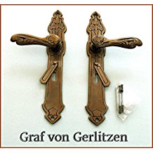 Graf von Gerlitzen Prunkgriffe Messing Tr BB 72 Griffe Trgriffe Trbeschlag Trdrcker Langschild Jugendstil S47-1P
