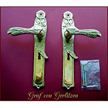 Graf von Gerlitzen Prunkgriffe Messing Tr BB 72 Griffe Trgriffe Langschild Jugendstil S46-1P