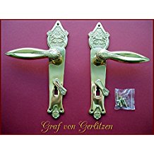 Graf von Gerlitzen Prunkgriffe Messing Tr BB 72 Griffe Trgriffe Trbeschlag Trdrcker Langschild Jugendstil S43-1P