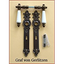 Graf von Gerlitzen Messing Tr BB 72 Griffe Trgriffe Trbeschlag Trklinken Langschild Grnderzeit S4-1AW