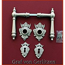 Graf von Gerlitzen Antik Messing Nickel Tr Griffe Trgriffe Trbeschlag Trdrcker Rosetten BB Grnderzeit WW-6N