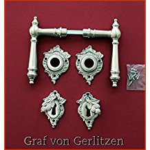 Graf von Gerlitzen Antik Messing Nickel Tr Griffe Trgriffe Trbeschlag Trdrcker Rosetten BB Grnderzeit WW-3N