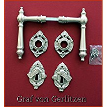 Graf von Gerlitzen Antik Messing Nickel Tr Griffe Trgriffe Trbeschlag Trdrcker Rosetten BB Grnderzeit WW-8N