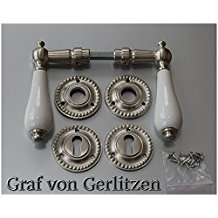 Graf von Gerlitzen Antik Messing Nickel Tr Griffe Trgriffe Trbeschlag Trdrcker Rosetten BB Porzellangriff N6N