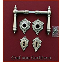 Graf von Gerlitzen Antik Messing Nickel Tr Griffe Trgriffe Trbeschlag Trdrcker Rosetten BB Grnderzeit WW-9N