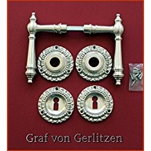 Graf von Gerlitzen Antik Messing Nickel Tr Griffe Trgriffe Trbeschlag Trdrcker Rosetten BB Rund Grnderzeit WW-1N