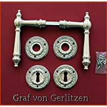 Graf von Gerlitzen Antik Messing Nickel Tr Griffe Trgriffe Trbeschlag Trdrcker Rosetten BB Rund Grnderzeit WW-5N